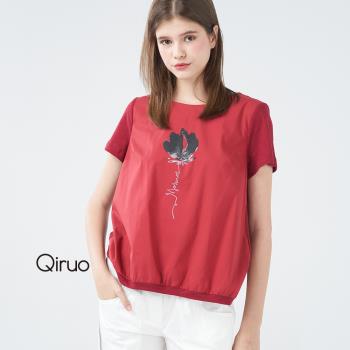 【Qiruo 奇若】春夏專櫃紅色上衣3045A 精緻女裝花設計