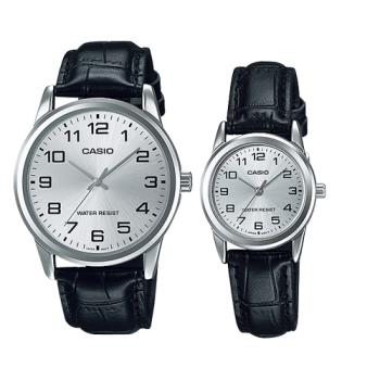 【CASIO 卡西歐 對錶系列】 浪漫情人 指針對錶 數字款 皮革錶帶 (MTP-V001L-7B + LTP-V001L-7B)