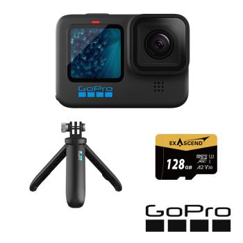 【GoPro】HERO11 Black 手持128G套組 (HERO11單機+Shorty迷你延長桿+腳架+128G記憶卡) 正成公司貨