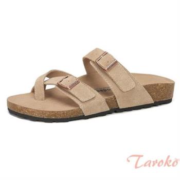 Taroko 日系元素小碼真牛皮夾趾平底拖鞋(2色可選)