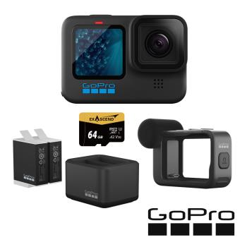 【GoPro】HERO11 Black Vlog專業套組 (HERO11單機+媒體模組+Enduro雙座充+雙電池+64G記憶卡) 正成公司貨