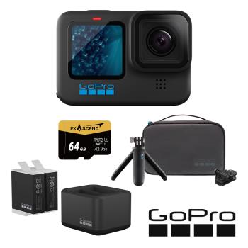 【GoPro】HERO11 Black 旅遊必備套組 (HERO11單機+旅行套件組+Enduro雙座充+雙電池+64G記憶卡) 正成公司貨