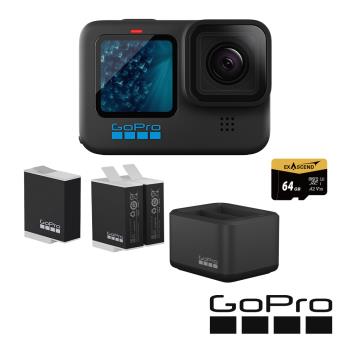 【GoPro】HERO11 Black 超級電量套組 (HERO11單機+Enduro雙電池充電器+Enduro原廠電池+64G記憶卡) 正成公司貨