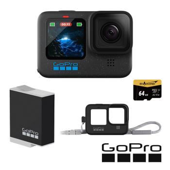 【GoPro】HERO12 Black 新手必備套組 (HERO12單機+護套+繫繩+Enduro原廠充電電池+64G記憶卡) 正成公司貨