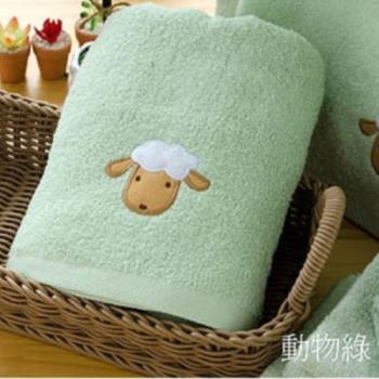 【台灣興隆毛巾】動物家族 毛圈款純棉浴巾-綠色羊 (單條浴巾組) 