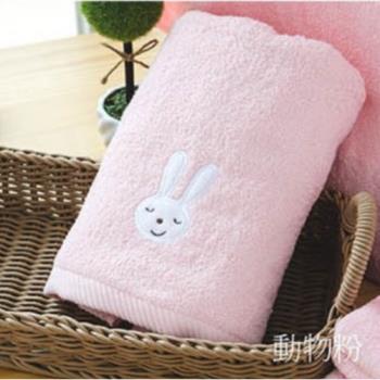 【台灣興隆毛巾】動物家族 毛圈款純棉浴巾-粉紅兔 (單條浴巾組)