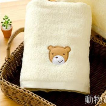 【台灣興隆毛巾】動物家族 毛圈款純棉浴巾-米黃熊 (單條浴巾組) 