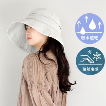 日本 QUEENHEAD 冷感輕量吸水速乾抗UV大寬緣防曬帽0060 自然色色