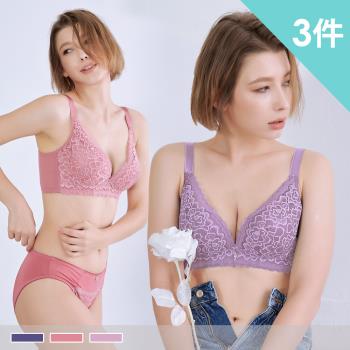 【PINK LADY】3件組-D罩杯 玫瑰秘境 軟鋼圈 均勻薄襯 單件內衣(深V/集中/撞色/蕾絲)3098