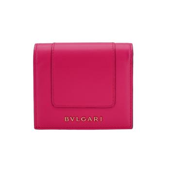 二手品 Bvlgari Serpenti Forever 牛皮拚色三折釦式短夾 288032-桃紅