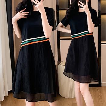 麗質達人 - 9269黑色雪紡假二件洋裝LY