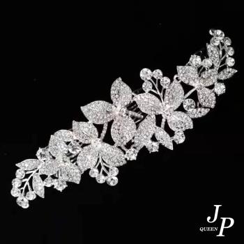 Jpqueen 花朵氣質水鑽公主新娘髮飾髮梳(銀色)