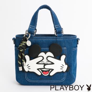 迪士尼米奇 - PLAYBOY - 手提包附長背帶 Denim Mickey系列 - 藍色