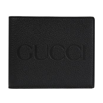 GUCCI 658668 經典LOGO質感壓紋六卡對開短夾.黑