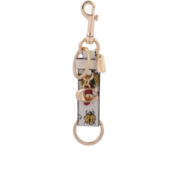 COACH 昆蟲圖案塗層帆布吊飾/鑰匙圈(白色)