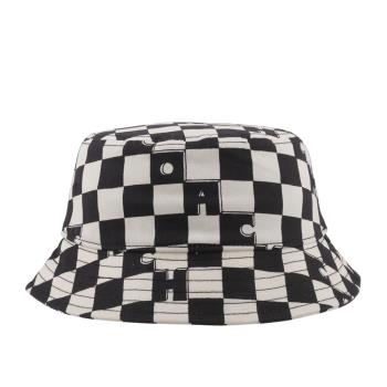 COACH 棋盤格圖案棉質漁夫帽 XS-S(奶油白/黑色)