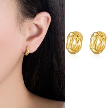 【Emi艾迷】韓系時尚細緻菱格紋環繞 耳環 耳扣