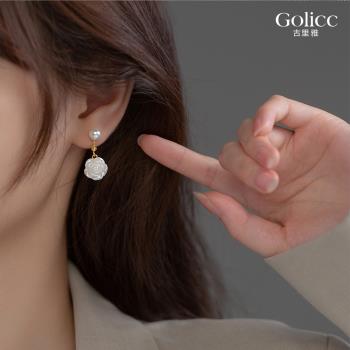 【Golicc】 白玫瑰 珍珠 耳環(飾品 耳飾 耳釘 耳環 耳墜 禮物 618 年中慶)