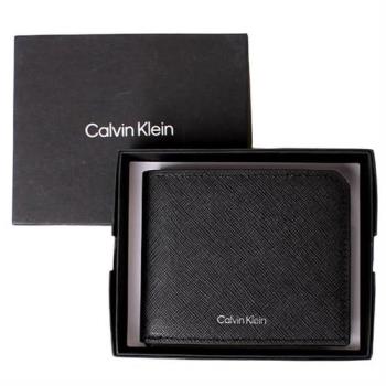Calvin Klein 凱文克萊 CK燙銀LOGO防刮皮革多卡片層男短夾/皮夾(經典黑-盒裝升級版)