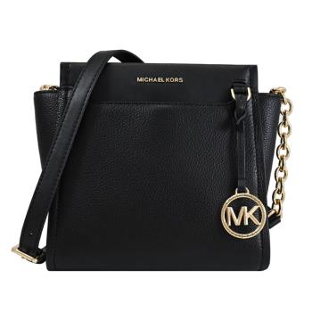 MICHAEL KORS GRAHAM 金屬LOGO荔紋款拉鍊斜背包.黑