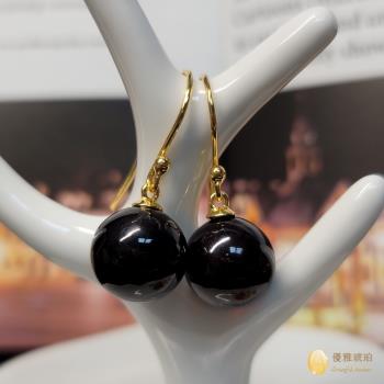 優雅琥珀  11.5mm 紅珀圓珠耳環