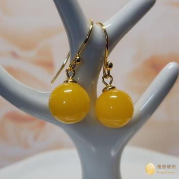優雅琥珀 來自波羅地海  蜜蠟圓珠耳環