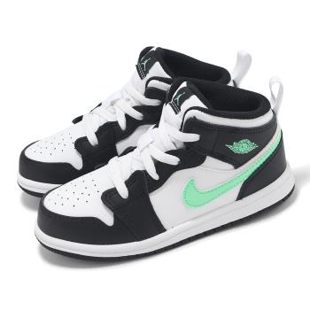 Nike 休閒鞋 Jordan 1 Mid TD 小童 黑綠 Green Glow 皮革 小朋友 AJ1 DQ8425-103