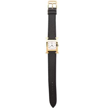 Hermes 愛馬仕 Heure H小牛皮金框石英女仕腕錶(黑/21mm) 