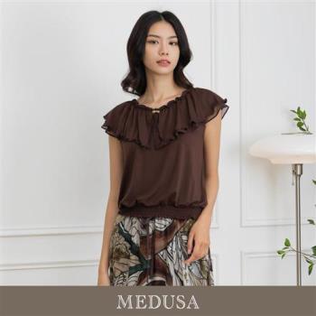 現貨【MEDUSA 曼度莎】棕色垂墜荷葉領上衣（M-XL）｜女上衣 休閒上衣