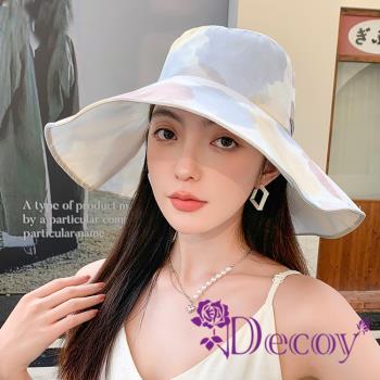 【Decoy】漫步沙灘*大蝴蝶結防曬遮陽漁夫帽/潑墨淺藍