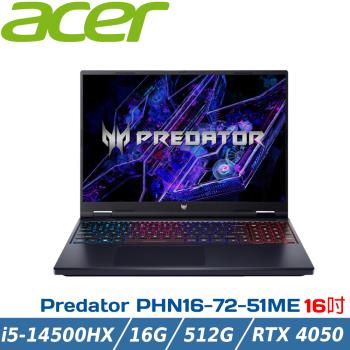 ACER Predator Helios Neo PHN16-72-51ME 黑(Ci5-14500HX/16G/RTX4050/512G/W11)電競筆電