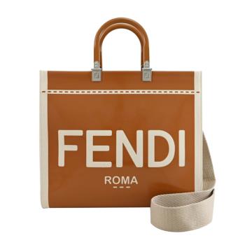 FENDI 8BH386 Sunshine 經典LOGO塗層布中號托特包.米咖