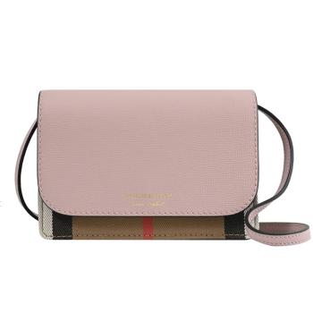 【展示福利品】BURBERRY 8046322 HAMPSHIRE 格紋棉麻斜背包.粉