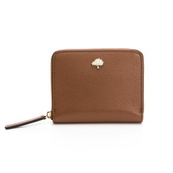 MULBERRY 經典金屬樹LOGO拉鍊式卡夾零錢包 (棕色)