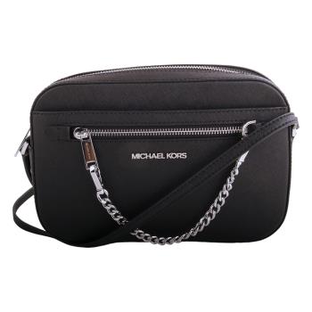 MICHAEL KORS-銀字防刮PVC 前銀鍊帶斜背方包(黑)