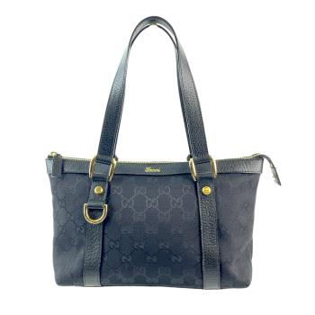 9成新【GUCCI】經典老花 GG Canvas Abbey Tote 黑金肩背包 展示品