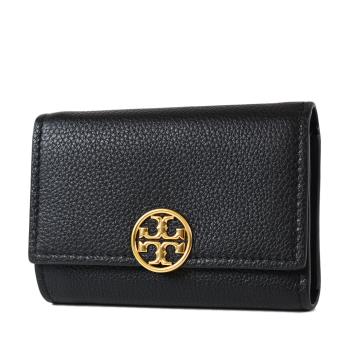 TORY BURCH 專櫃款 Miller 荔枝紋三折釦式中夾-黑色