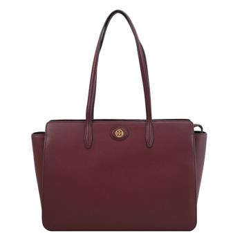 TORY BURCH 143240 簡約LOGO三層袋肩背托特包.酒紅