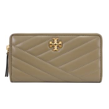 TORY BURCH 90348 金屬LOGO絎縫ㄇ字拉鍊長夾.灰棕