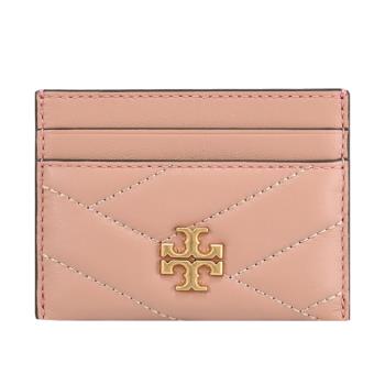 TORY BURCH 56815 金屬LOGO質感車線卡片夾.柔粉