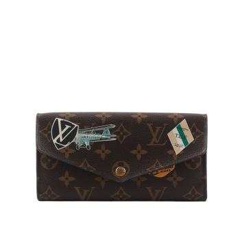 二手商品9成新_LV 訂製款 World Tour Sarah 拼貼圖案發財長夾(牡丹粉)