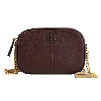 TORY BURCH 152231 皮革LOGO斜背相機包.酒紅