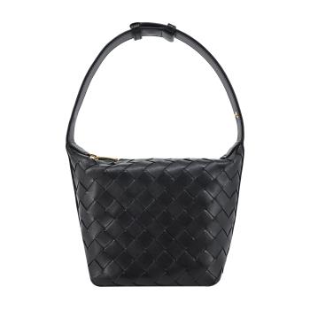 BOTTEGA VENETA Candy Wallace經典編織小牛皮手提/肩背包(黑色)