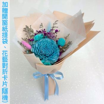 【A-ONE】韓風小花束 太陽玫瑰花束 藍色索拉花束 婚禮小花束 兔尾草 乾花玫瑰花束 畢業永生花 結婚禮物 告白花束