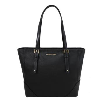 MICHAEL KORS ARIA 金屬LOGO荔枝皮革肩背托特包.黑金