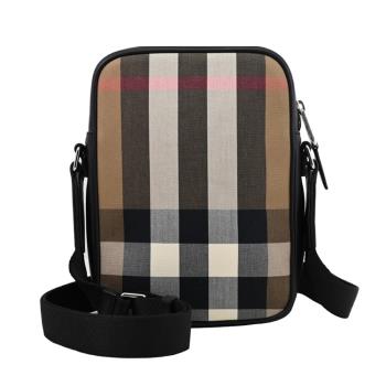 BURBERRY 8084558 PADDY 格紋帆布斜背記者包.黑邊
