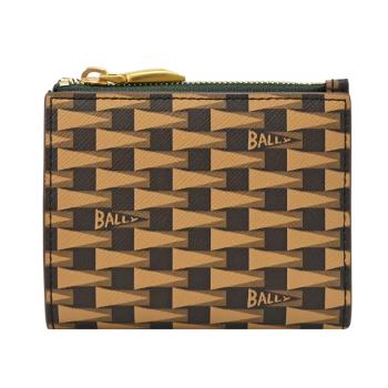 BALLY 6304929 PNT 品牌錦旗印花釦式零錢短夾.咖綠