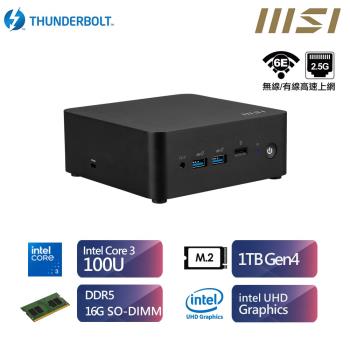 MSI Cubi NUC Core3Intel六核心效能電腦 (Core 3-100U/16G/1TB)【ET4MB0050A】