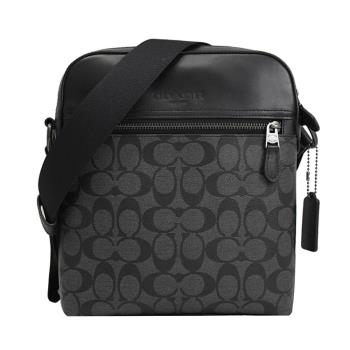 COACH 4010 印花LOGO中性款休閒斜背包.黑灰