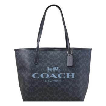 COACH CP074 City Tote Bag 印花LOGO肩背托特包.午夜藍